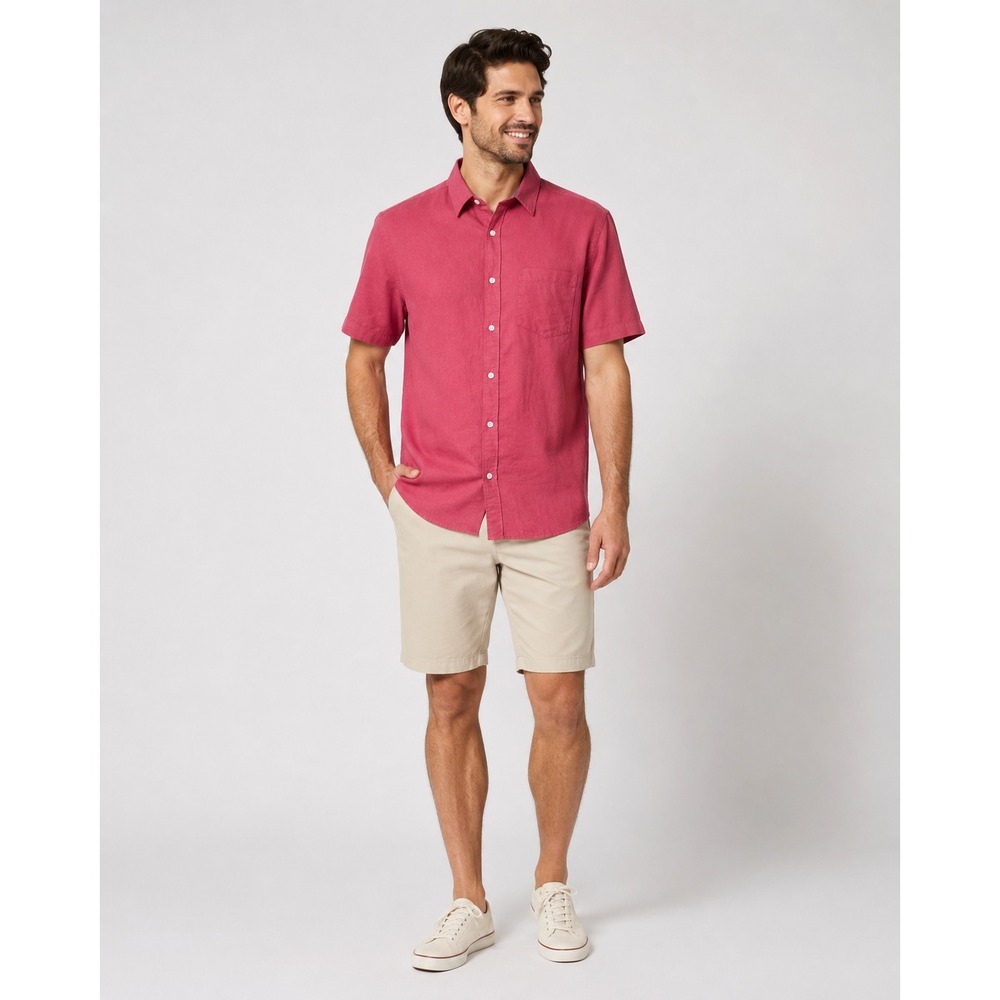 Washed Stoned & Beaten Button Front Shirt Mens Medium Linen Cotton Pink NEW